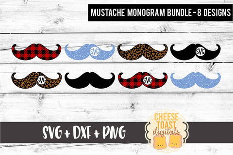 Mustache Monogram Bundle - 8 Designs - Valentine's Day SVG PNG DXF Cutting Files SVG Cheese Toast Digitals 