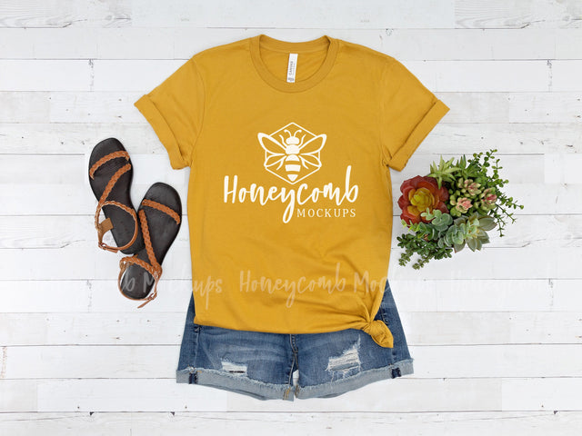 Mustard Bella Canvas 3001 Mockup, Fall T-Shirt Mockup Mock Up Photo Honeycomb Mockups 