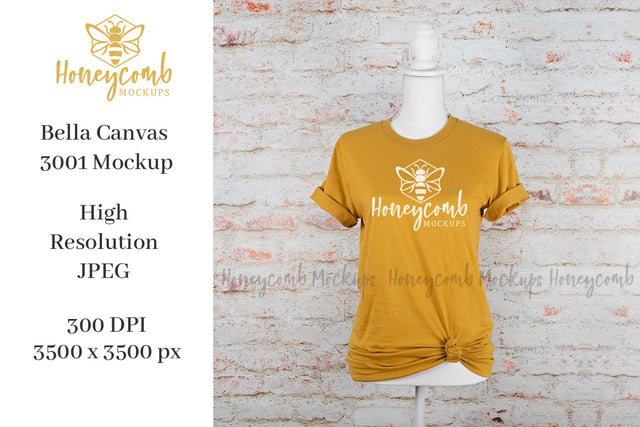 Mustard Bella Canvas 3001 Mockup, Women's T-Shirt Mockup, Mannequin Mockup, Fall Mockup Mock Up Photo Honeycomb Mockups 