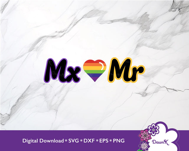 Mx and Mr Rainbow Pride Heart SVG | Celebrate LGBTQ+ Diversity SVG DawnKDesigns 