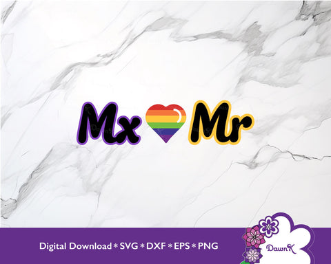 Mx and Mr Rainbow Pride Heart SVG | Celebrate LGBTQ+ Diversity SVG DawnKDesigns 