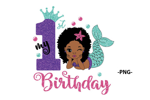 My 1St Birthday, Afro Mermaid Svg, Mermaid Svg, Birthday Girl Svg, Black Woman Clipart, Afro Woman Svg, Glamour Female SVG 1uniqueminute 