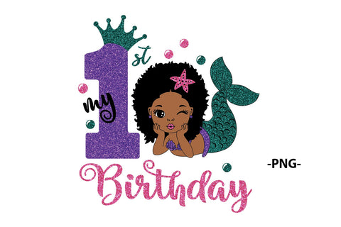 My 1St Birthday, Afro Mermaid Svg, Mermaid Svg, Birthday Girl Svg, Black Woman Clipart, Afro Woman Svg, Glamour Female SVG 1uniqueminute 