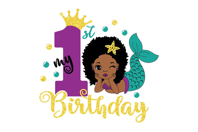 My 1St Birthday Svg, Afro Mermaid Svg, Mermaid Svg, Birthday Girl Svg, Black Woman Clipart, Afro Woman Svg, Glamour Female SVG 1uniqueminute 