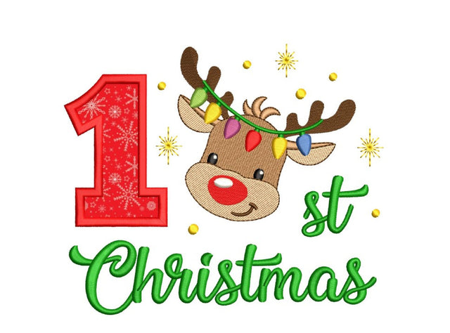 My 1st Reindeer Christmas Applique Embroidery Design, My First Christmas Embroidery File, 3 Sizes, Instant Download Embroidery/Applique DESIGNS Nino Nadaraia 