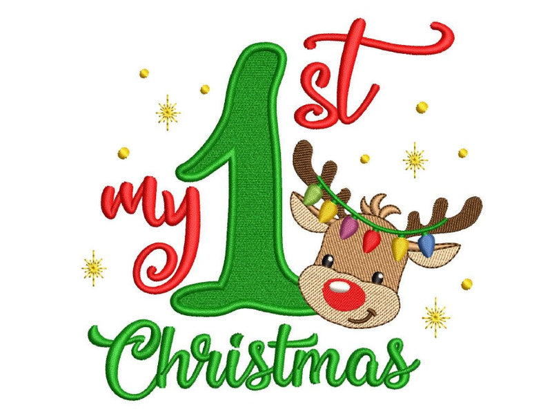 My 1st Reindeer Christmas Embroidery Design, My First Christmas Embroidery File, 4 Sizes, Instant Download Embroidery/Applique DESIGNS Nino Nadaraia 