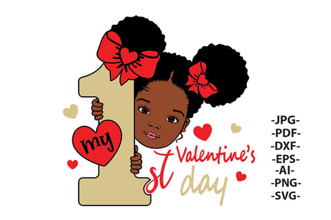 My 1St Valentine Day Svg, Heart Svg, Afro Girl Svg, Afro Woman Valentine Svg, Valentine afro girl, Peekaboo girl Svg, African American SVG 1uniqueminute 