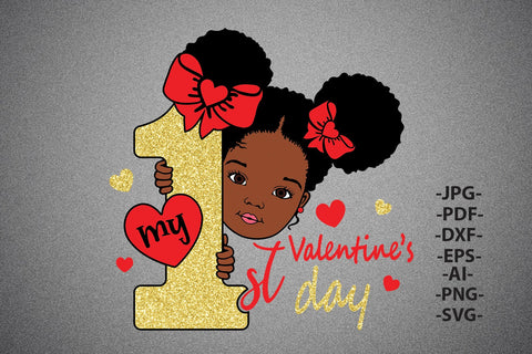 My 1St Valentine Day Svg, Heart Svg, Afro Girl Svg, Afro Woman Valentine Svg, Valentine afro girl, Peekaboo girl Svg, African American SVG 1uniqueminute 