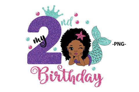 My 2nd Birthday Svg, Afro Mermaid Svg, Birthday Mermaid Svg, Mermaid Princess Svg, Birthday Girl Svg, Black Woman Clipart, Glamour Female SVG 1uniqueminute 