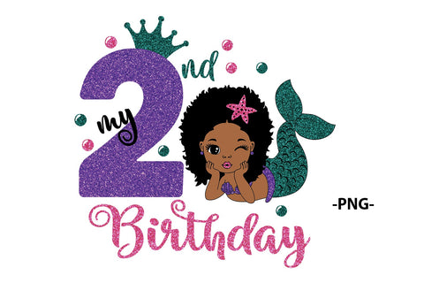 My 2nd Birthday Svg, Afro Mermaid Svg, Birthday Mermaid Svg, Mermaid Princess Svg, Birthday Girl Svg, Black Woman Clipart, Glamour Female SVG 1uniqueminute 