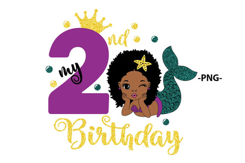 My 2nd Birthday Svg, Afro Mermaid Svg, Birthday Mermaid Svg, Mermaid Princess Svg, Birthday Girl Svg, Black Woman Clipart, Glamour Female SVG 1uniqueminute 