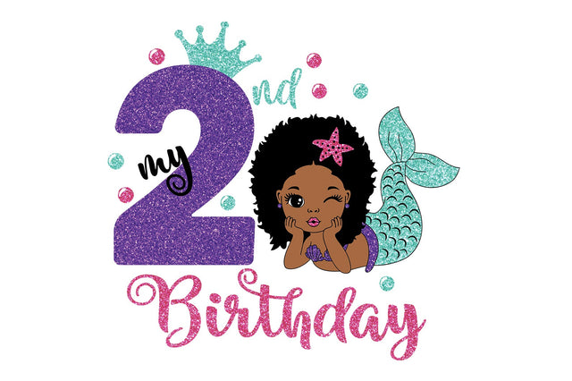 My 2nd Birthday Svg, Afro Mermaid Svg, Birthday Mermaid Svg, Mermaid Princess Svg, Birthday Girl Svg, Black Woman Clipart, Glamour Female SVG 1uniqueminute 