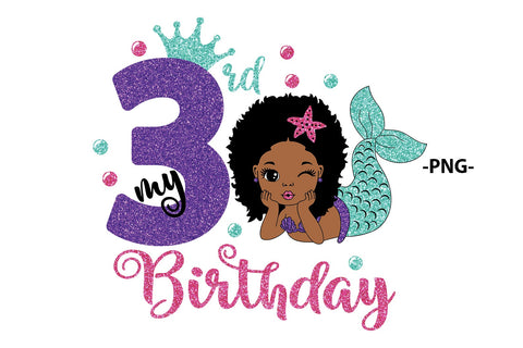 My 3rd Birthday Svg, Afro Mermaid Svg, Birthday Mermaid Svg, Mermaid Princess Svg, Birthday Girl Svg, Black Woman Clipart, Glamour Female SVG 1uniqueminute 