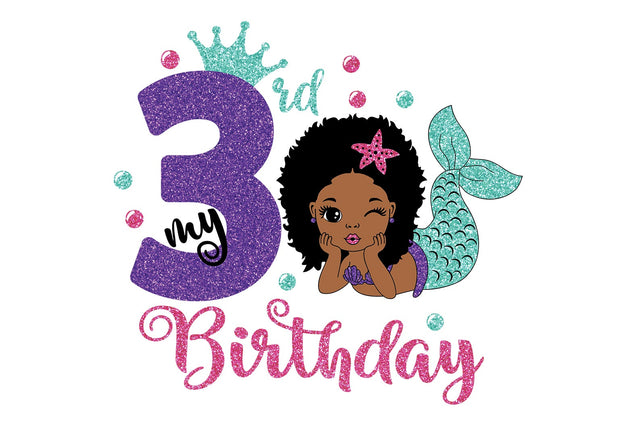 My 3rd Birthday Svg, Afro Mermaid Svg, Birthday Mermaid Svg, Mermaid Princess Svg, Birthday Girl Svg, Black Woman Clipart, Glamour Female SVG 1uniqueminute 