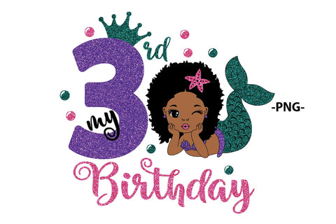 My 3rd Birthday Svg, Afro Mermaid Svg, Birthday Mermaid Svg, Mermaid Princess Svg, Birthday Girl Svg, Black Woman Clipart, Glamour Female SVG 1uniqueminute 