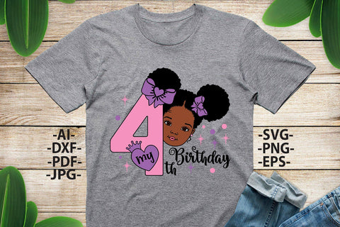 My 4th Birthday, Afro Girl Svg,, Four Years Old Svg, Black Princess Svg, Birthday Girl Svg, Black Woman Svg, Clipart, Glamour Female SVG 1uniqueminute 