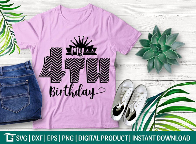 My 4th Birthday Svg Cut File, Fourth Svg, Happy Birthday Svg, Birthday Balloon Svg, Tshirt Design, SVG ETC Craft 
