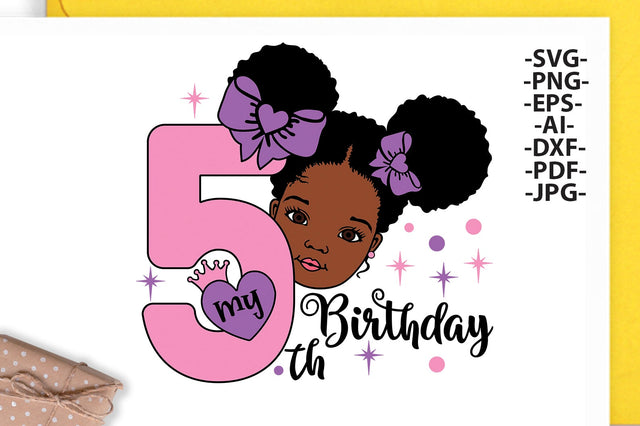 My 5th Birthday, Happy Birthday Svg, African American Birthday Girl, Crown Svg, Baby Birthday, Five Years Old, Peekaboo girl Svg SVG 1uniqueminute 