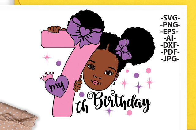 My 7th Birthday Svg, Afro Girl Svg, Peekaboo girl Svg, Birthday gift, Crown Svg, Baby Birthday, Seven years old, African American, Svg files SVG 1uniqueminute 