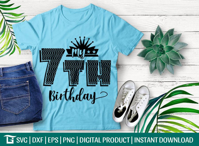 My 7th Birthday Svg Cut File, Seventh Svg, Seven Year Old Svg, Happy Birthday Svg, Princess Svg, Tshirt Design, SVG ETC Craft 