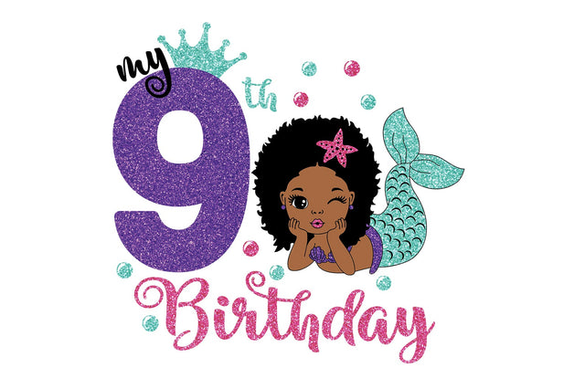 My 9th Birthday, Afro Mermaid, Mermaid Birthday, Birthday Girl Svg, Black Woman, Afro Woman Svg SVG 1uniqueminute 