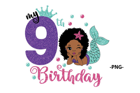 My 9th Birthday, Afro Mermaid, Mermaid Birthday, Birthday Girl Svg, Black Woman, Afro Woman Svg SVG 1uniqueminute 