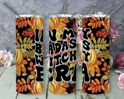 My Badass Witchy Era 20 oz Skinny Tumbler Sublimation Design Digital Download PNG Instant DIGITAL ONLY, Bats Pumpkins Halloween Tumbler Sublimation DesignSVG 