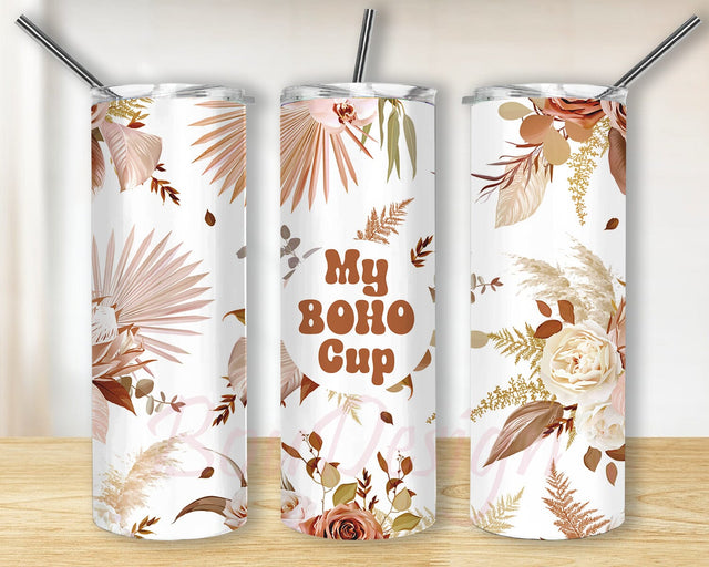 My Boho Cup 20oz Tumbler Png, Boho Floral Tumbler Wrap, Bohemian Tumbler Design, Boho Plant Skinny Wrap, Sublimation Design for Straigh, Instant Download Sublimation BouDesign 
