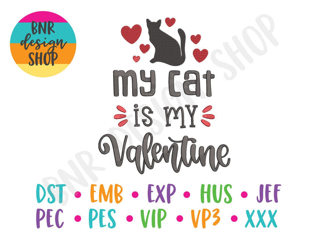 My Cat is my Valentine Machine Embroidery Design Embroidery/Applique BNRDesignShop 
