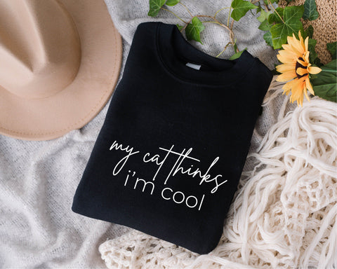 My cat thinks I'm cool svg, mama cat, funny cat, Perfect for cat lovers, cat mom, Funny and sarcastic clipart cut file, cat lady svg, Cute svg file for cricut,Trendy shirt's women SVG Fauz 