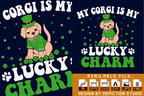 My Corgi Is My Lucky Charm T-Shirt, St. Patrick's Day Little Dog Shirt, Lucky Charm Shirt, Patrick's Day Kids Shirt, Saint Shamrock Shirt Print Template Sketch DESIGN Depiction Studio 