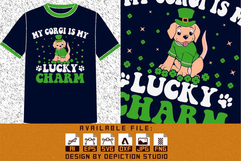 My Corgi Is My Lucky Charm T-Shirt, St. Patrick's Day Little Dog Shirt, Lucky Charm Shirt, Patrick's Day Kids Shirt, Saint Shamrock Shirt Print Template Sketch DESIGN Depiction Studio 
