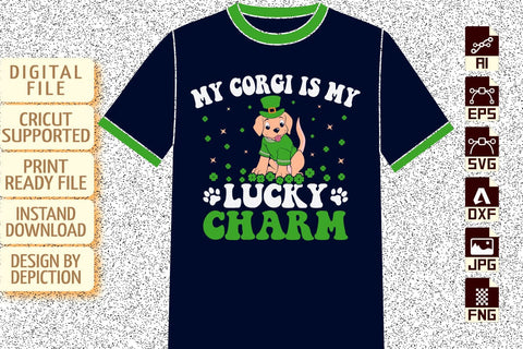 My Corgi Is My Lucky Charm T-Shirt, St. Patrick's Day Little Dog Shirt, Lucky Charm Shirt, Patrick's Day Kids Shirt, Saint Shamrock Shirt Print Template Sketch DESIGN Depiction Studio 