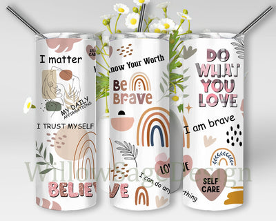 My Daily Affirmation Tumbler Design, Positive Inspirational 20oz Skinny Tumbler, Boho Tumbler Wrap, Positive Quote Sublimation Design, Digital Download Sublimation WillowSageDesign 