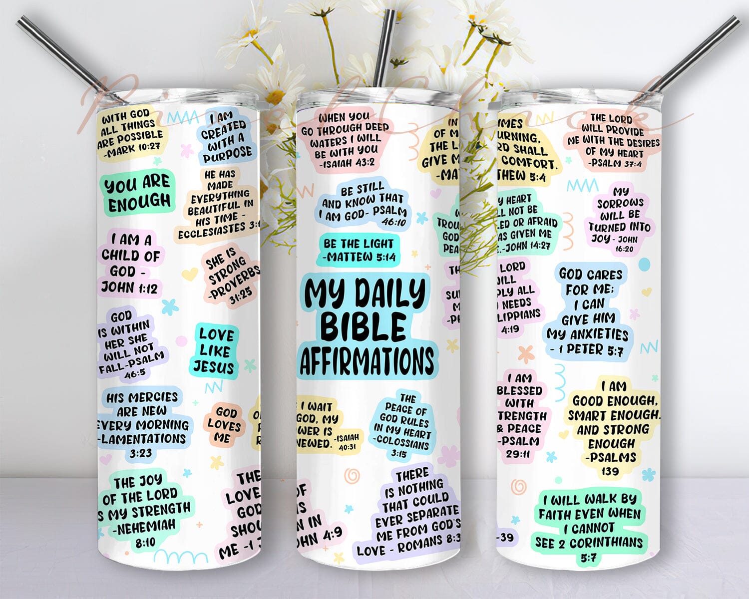 20oz Skinny Tumbler, Sage Green Christian Bible Verse Affirmations Design ,  Positive Inspirational plus 9 FREE Designs Included STD 