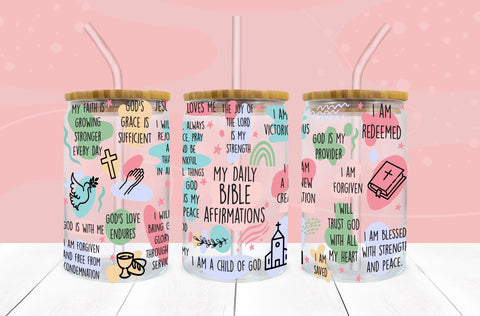 My Daily Bible Affirmations SVG 16 oz Libbey Glass Can Wrap SVG Freeling Design House 