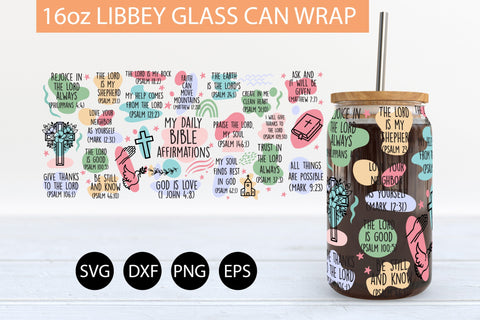 My Daily Bible Verse Affirmations SVG 16 oz Libbey Glass Can Wrap SVG Freeling Design House 