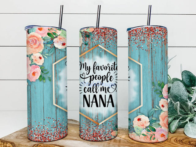 My Favorite People Call Me Nana Watercolor Pink Rose Gold 20oz Skinny Tumbler Png, Glitter Pink Rose Tumbler, Rose Gold Opal Glitter Tumbler Sublimation iStyleDesign 