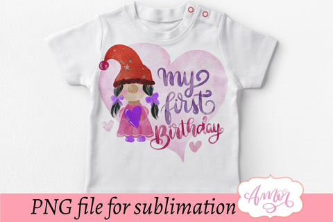 My first birthday sublimation design, cute gnome design Sublimation Amorclipart 