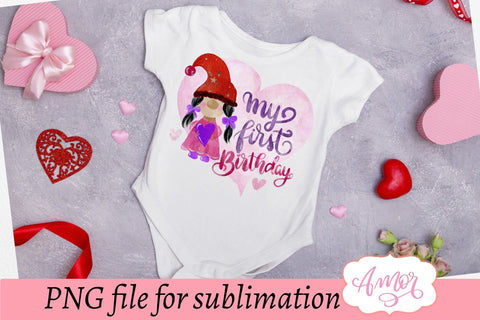 My first birthday sublimation design, cute gnome design Sublimation Amorclipart 