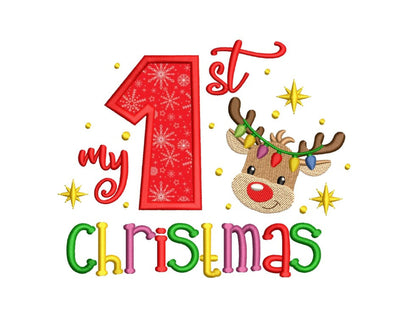 My First Christmas Reindeer Applique Embroidery Design, 5 Sizes, Instant Download Embroidery/Applique DESIGNS Nino Nadaraia 