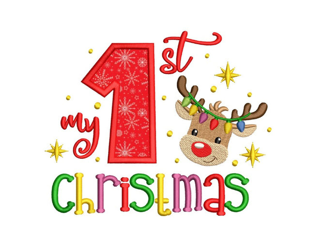 My First Christmas Reindeer Applique Embroidery Design, 5 Sizes, Instant Download Embroidery/Applique DESIGNS Nino Nadaraia 