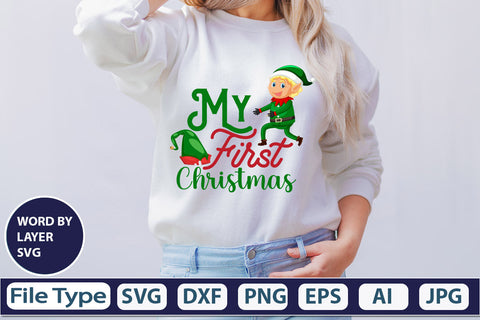 My First Christmas SVG Cut File SVGs,quotes-and-sayings,food-drink mini-bundles,print-cut,on-sale Clipart Clip Art Sublimation or Vinyl Shirt Design SVG DesignPlante 503 