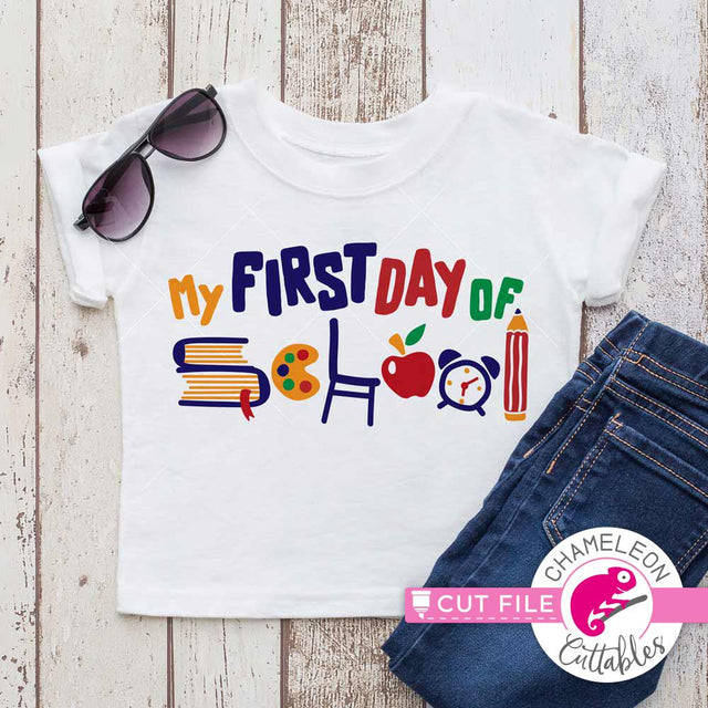 My first Day of School (multi color) SVG Chameleon Cuttables 