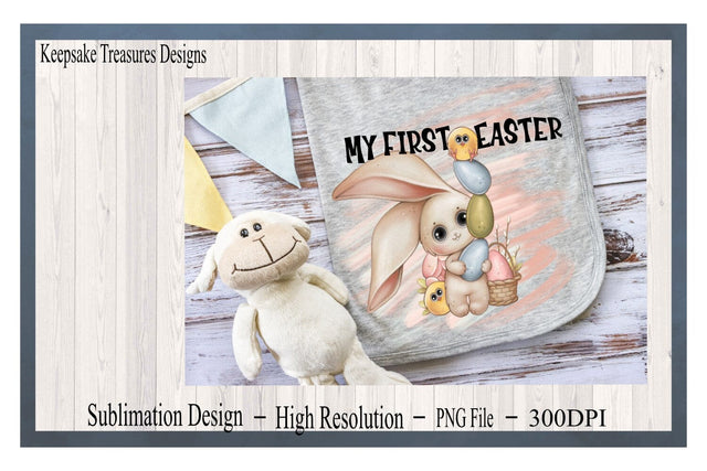 My First Easter, #2, Floppy Ear Bunny, PNG Sublimation Design, Digital Download, Watercolor Background, My First Easter Clipart Sublimation Keepsake Treasures Designs LLC. 