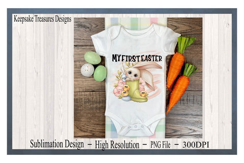 My First Easter, Floppy Ear Bunny and Chicks, PNG Sublimation Design, Digital Download, My First Easter Clipart Sublimation Keepsake Treasures Designs LLC. 
