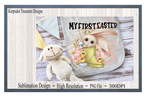 My First Easter, Floppy Ear Bunny and Chicks, PNG Sublimation Design, Digital Download, My First Easter Clipart Sublimation Keepsake Treasures Designs LLC. 