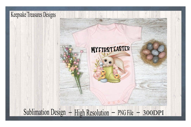 My First Easter, Floppy Ear Bunny and Chicks, PNG Sublimation Design, Digital Download, My First Easter Clipart Sublimation Keepsake Treasures Designs LLC. 