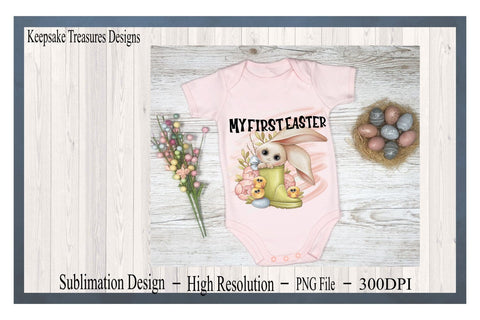 My First Easter, Floppy Ear Bunny and Chicks, PNG Sublimation Design, Digital Download, My First Easter Clipart Sublimation Keepsake Treasures Designs LLC. 