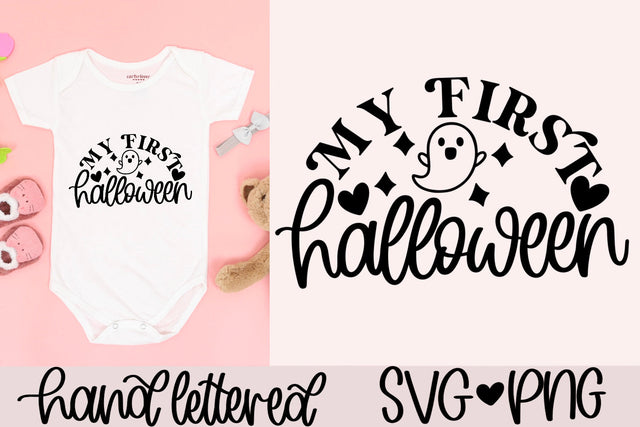 My first halloween svg, baby halloween svg, 1st halloween svg, halloween shirt svg, halloween outfit svg, hand lettered svg, baby bib svg SVG AnitaAlyiaLettering 